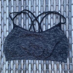 Fabletics Black And Gray Heathered Strappy Sports Bra